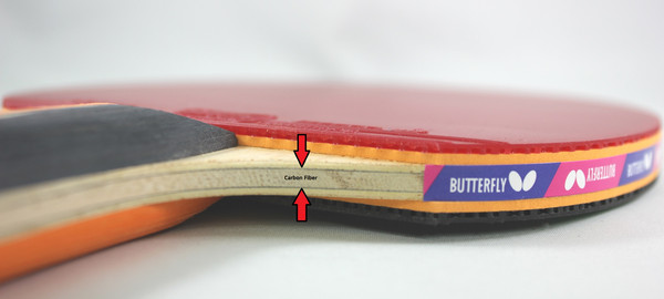 Butterfly Nakama S-2 Racket: Close-up of carbon layers